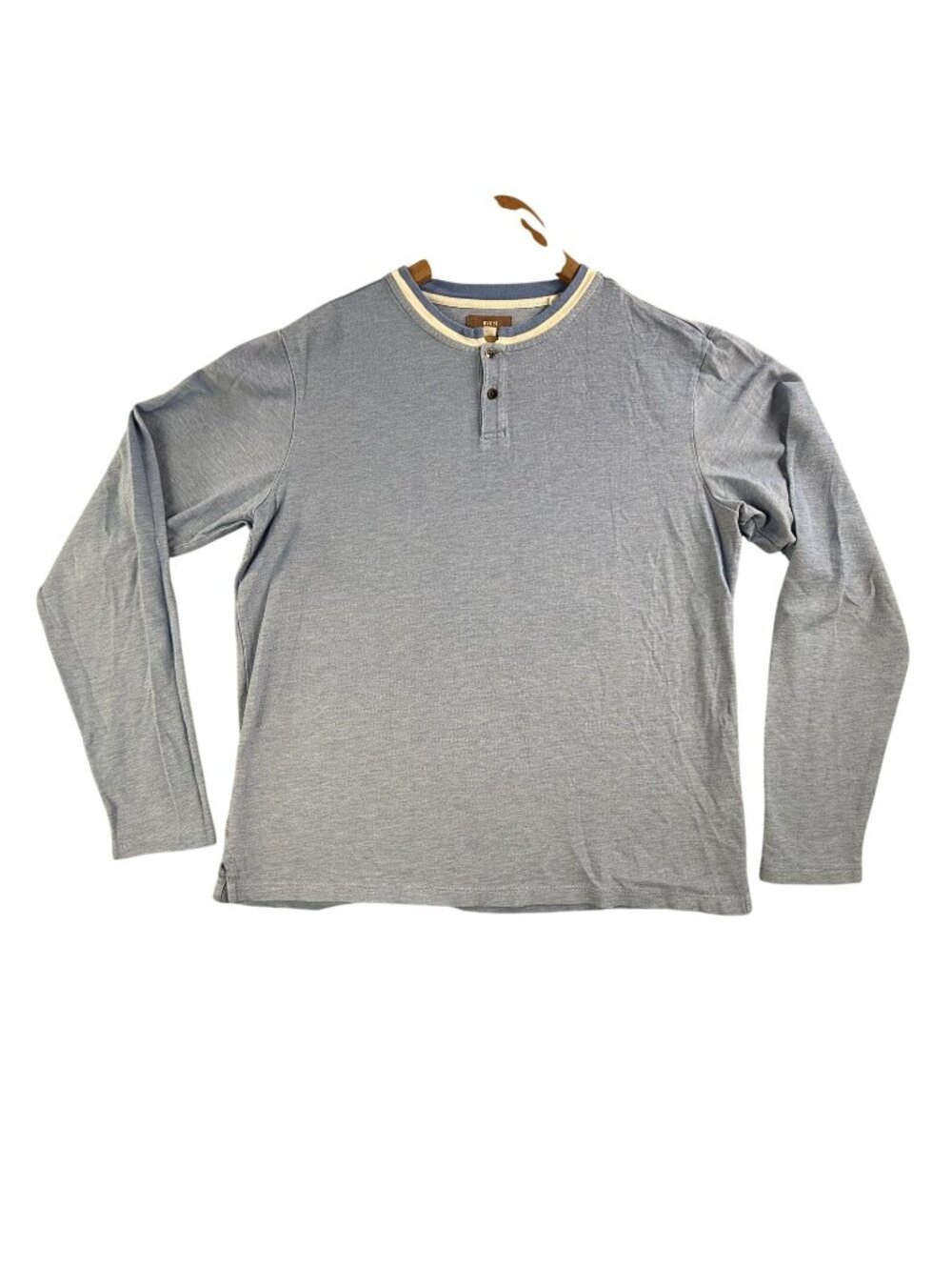 RYE 51 Shirt Mens Large Blue Long Sleeve Henley 100% Cotton Jersey Knit Peru